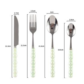 Ceramic Pearl Handle Knife Fork And Spoon Household Eating Soup Spoon Western Foodsteak Knife And Fork (Option: green set)