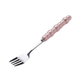 Light Luxury Ceramic Pearl Handle Knife Fork And Spoon Creative Stainless Steel Tableware (Option: Pink Dinner Fork)