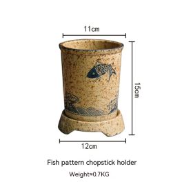 Japanese Style Hand Drawn Ceramic Chopsticks Holder Commercial Household Draining Chopsticks Shelf Boxes Cutlery Tray Kitchen Storage (Option: Fish)