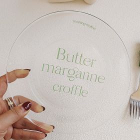 Simple Round Household Internet Celebrity Restaurant French Letters Glass Plate (Option: Green Letters Glass Plate-Diameter 19cm)