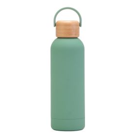 500ml Small Mouth Vacuum Cup Portable Handle Bamboo Wood Cover Water Cup Water Bottle (Option: Grayish Green-500ml)