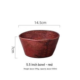 Ceramic Rice Household Soup Bowl Retro Restaurant Japanese Cooking Bowl (Option: 5.5Inch Red)