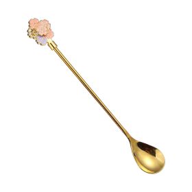 Creative 304 Cherry Blossom Dessert Coffee Cocktail Stirring Ice Spoon Hand Gift (Option: Long Handle Gold)