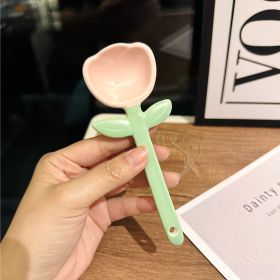 Girls Good-looking Tulip Ceramic SUNFLOWER Spoon Household Flower Coffee Dessert Ice-cream Spoon (Option: Tuilip Pink)