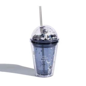 Creative Spaceman Plastic Straw Water Cup (Option: Gray 380ml)