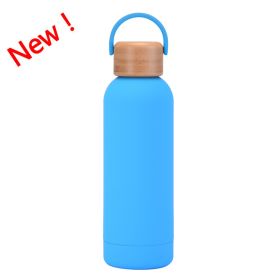 500ml Small Mouth Vacuum Cup Portable Handle Bamboo Wood Cover Water Cup Water Bottle (Option: Hailan New Color-500ml)