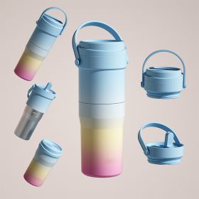 Stainless Steel Large Capacity Double Lid Double Bottle Sports Cup With Straw (Option: Colorful-650 Ml)