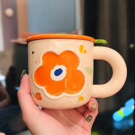 Cute Girl Heart Ceramic Cup With Lid (Option: Orange Flower Cup 320ml-About 320ml)