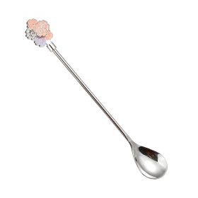 Creative 304 Cherry Blossom Dessert Coffee Cocktail Stirring Ice Spoon Hand Gift (Option: Long Handle Silver)