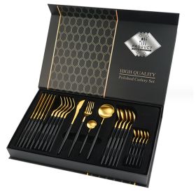 Gift Box Stainless Steel Tableware 24-piece Set (Option: Black Gold 24 Piece Set)