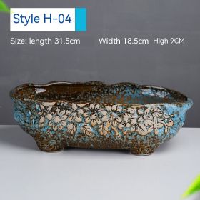 Succulent Flower Pot Shallow Mouth Oval Rectangular Large Diameter Platter Porcelain Simple Retro Stoneware (Option: Blooming Blue-As Shown In The Figure)