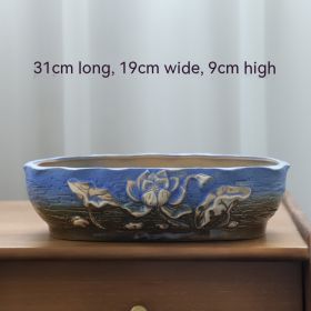 Succulent Flower Pot Shallow Mouth Oval Rectangular Large Diameter Platter Porcelain Simple Retro Stoneware (Option: Lotus Blue Purple-As Shown In The Figure)