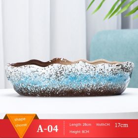 Succulent Flower Pot Shallow Mouth Oval Rectangular Large Diameter Platter Porcelain Simple Retro Stoneware (Option: Golden Wave Blue And White-As Shown In The Figure)