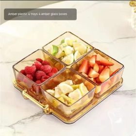 Dried Fruit Tray Living Room Home Glass Fruit Snack Dish Grid Candy Plate (Option: Amber Tray 1 4 Plates)