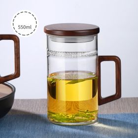 Household Large Capacity Wooden Handle Glass Tea Cup With Crescent Filter Screen Side (Option: Transparent 550ml-450to550ml)